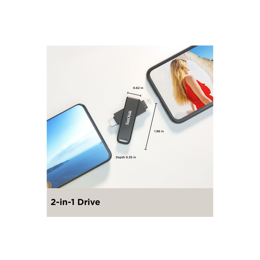SanDisk 128GB iXpand Flash Drive Luxe For Lightning & USB Type-C Connection in Qatar SanDisk 128GB iXpand Flash Drive Luxe For Lightning & USB Type-C Connection in Qatar